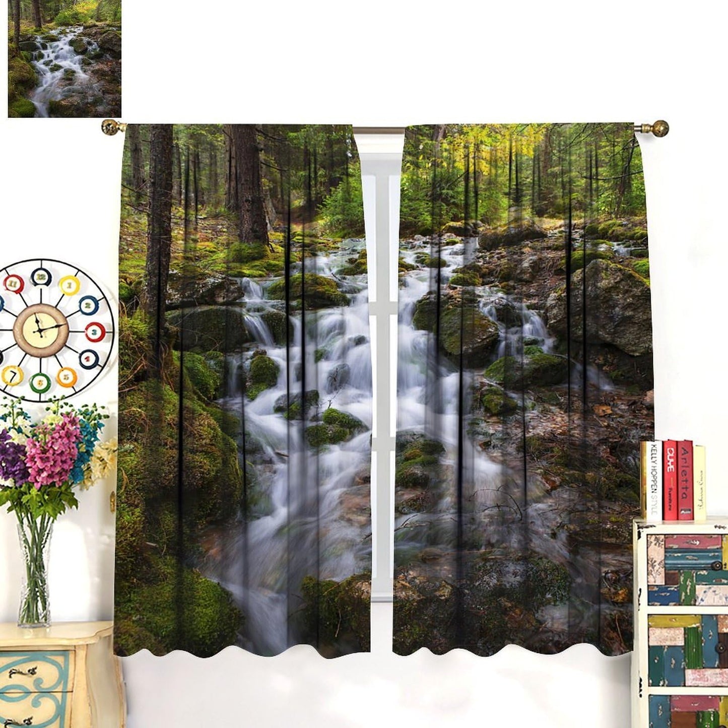 AuiMzoo Natural Waterfall Curtains, Jungle Rivers and Streams Natural Scenery, Bedroom, Living Room and Kitchen Blackout Curtains42X45 Inch
