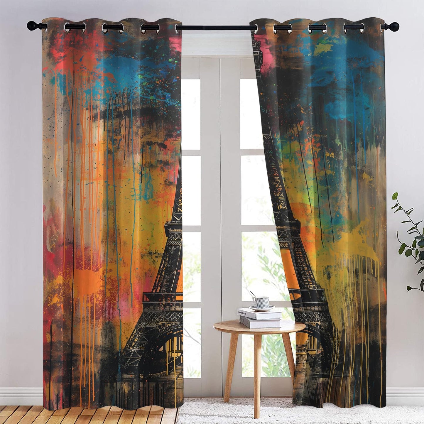 Phtbz Paris Cityscape Curtains 45 Inch Length 2 Panels Set, Eiffel Tower Patterned Blackout Curtains for Bedroom, Living Room Decor, Room Darkening Thermal Insulated Grommet Drapes