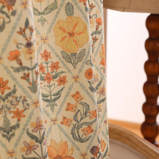 ISAENNE Designer French Linen Printed Curtains,2 Panels,63"x65"-Floralsea