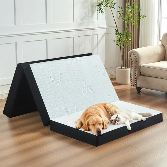 bedsmile 4 Inch Trifold Mattress, Twin Size Foldable Memory Foam Mattress with Viscose Derived from Bamboo Washable Cover, Folding Mattress Topper Floor Bed for Camping, Guest, RV, Ventilated