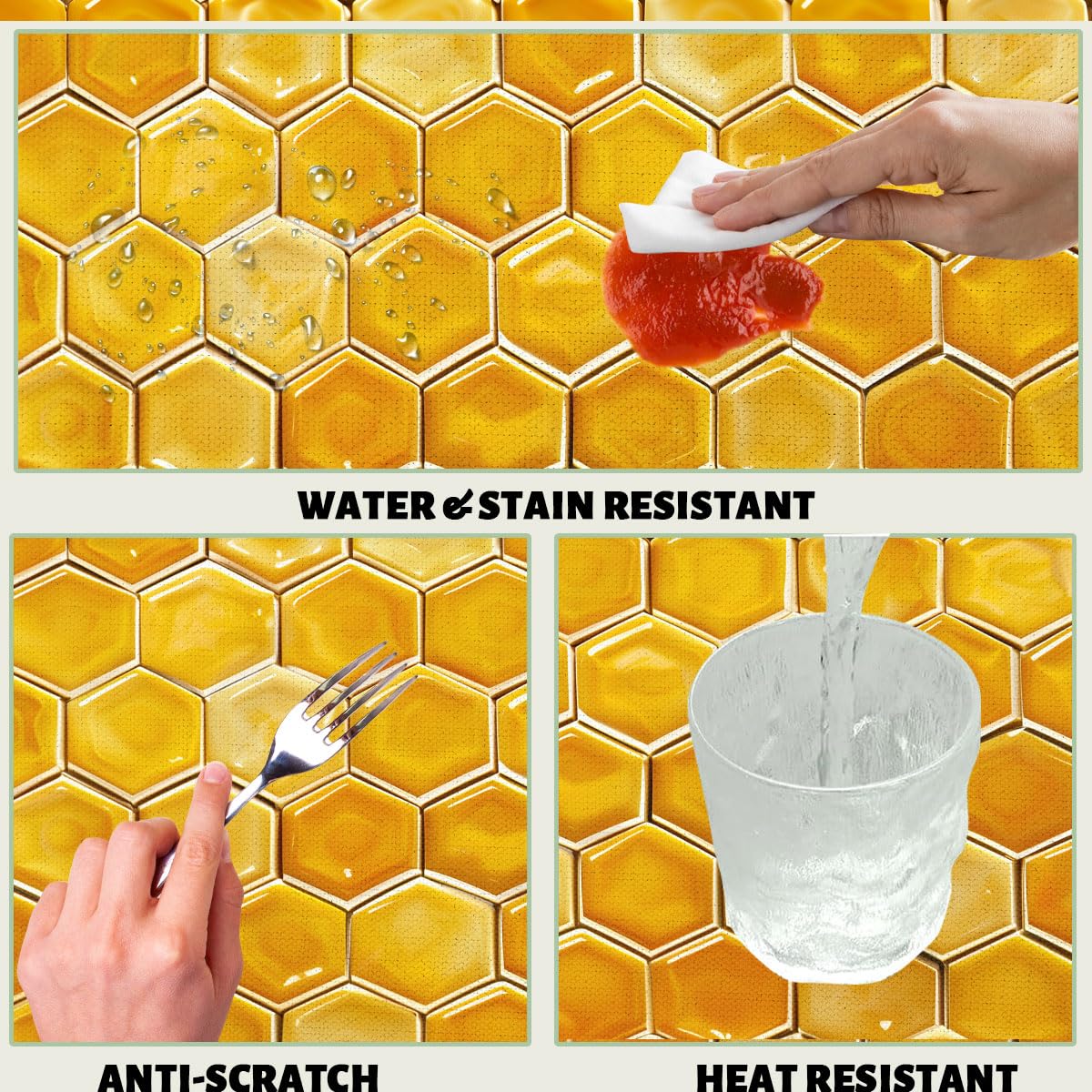XYJFZL Beehive Tablecloth Yellow Gold Honeycomb Grid Art Bee Rectangle Tablecloth Picnic Table Cover BBQ Table Cloths Polyester for Kitchen Coffee 52 x 70 Inch 4-6 Seats