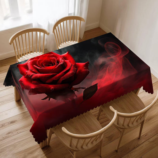 QINBEIDU Red Rose Tablecloth Vintage Flower Floral Smoke on Black Rectangle Table Cloth Rectangular Washable Table Cover for Party Kitchen Dining Decor 54 x 72 Inch