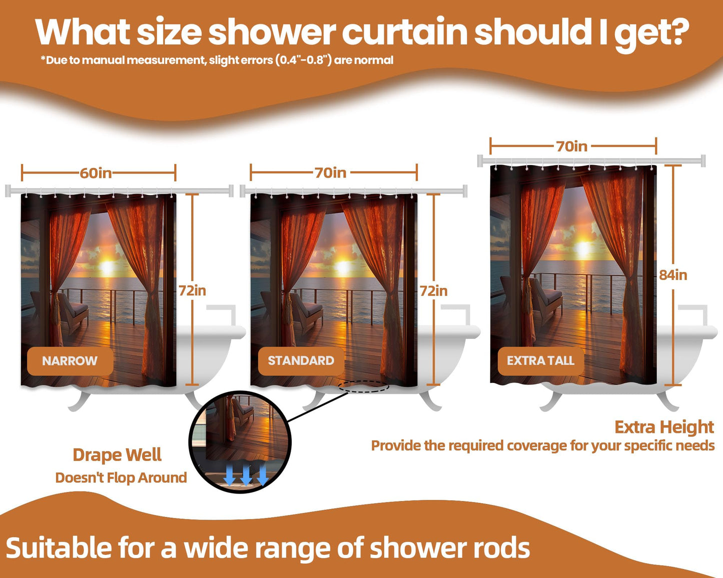 Lvetong Summer Beach Theme Shower Curtain, 70''W x 72''L