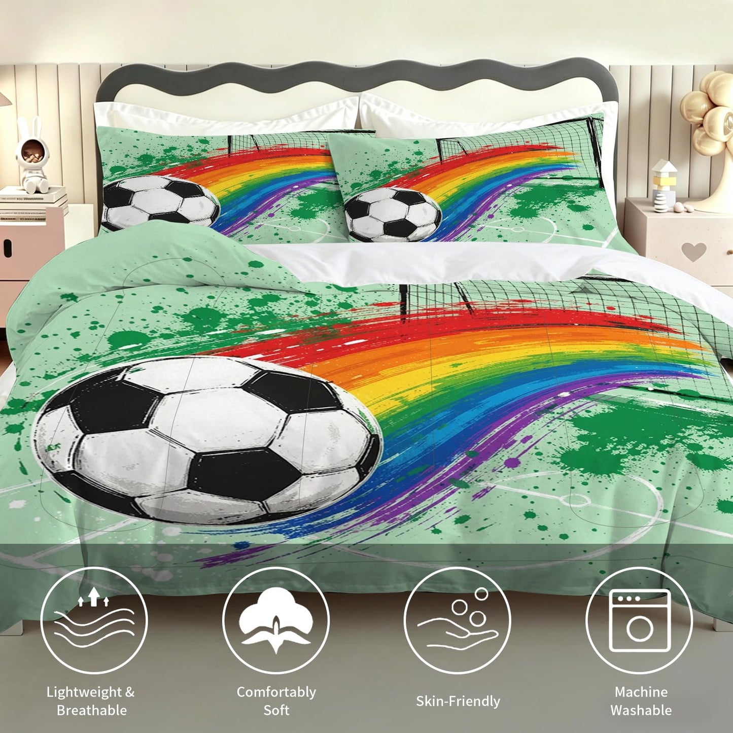 kxry Soccer Comforter Set King Size Graffiti Splash Sport Bedding for Boys