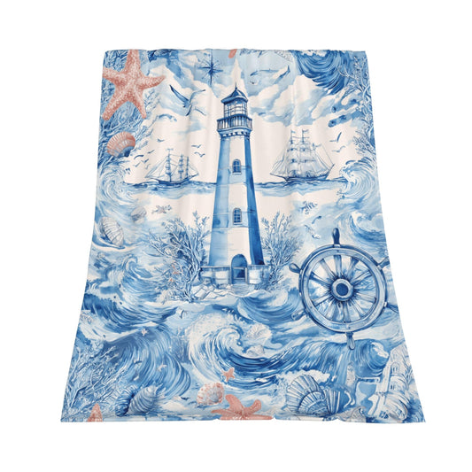 Nautical Navy Blue Ocean Beach Flannel Throw Blanket Soft Cozy Blanket for Living Room Couch Sofa Bed 50 x 60 Inches