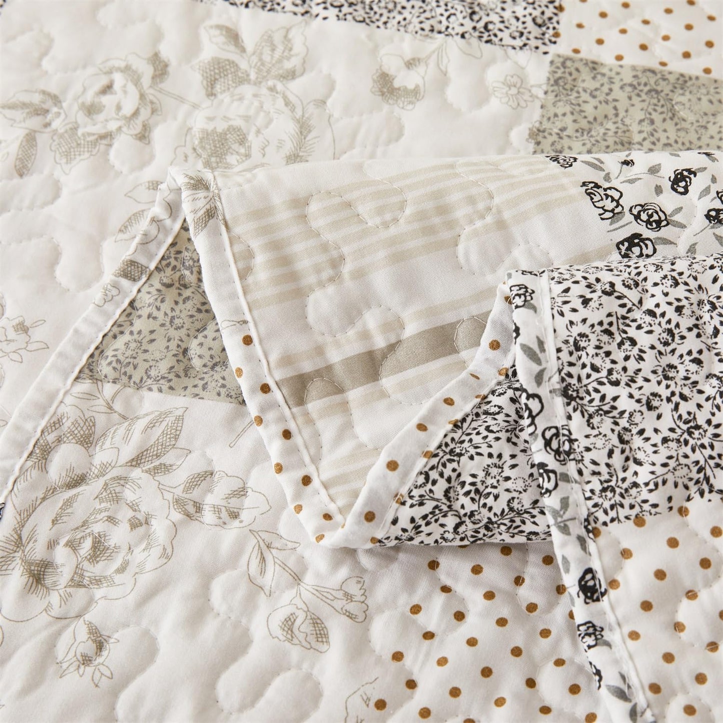 Cmfshape Summer Floral King Quilt Set,Grey Patchwork Quilts King,Reversible Quilted Bedspread with 2 Shams, Vintage Farmhouse Coverlet(Grey, King102 x90)