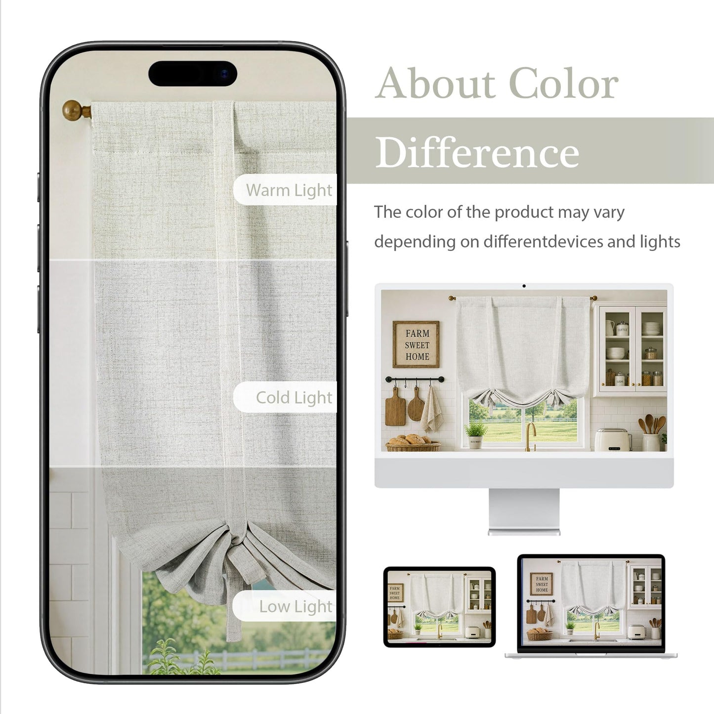 DriftAway Double Layer Linen Blackout Tie Up Curtains Thermal Insulated Fully Lined Balloon Roman Shade Bathroom Window Adjustable Rod Pocket for Small Window 25 Inch by 47 Inch Light Linen