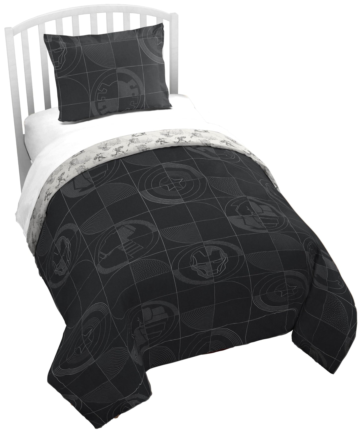 Jay Franco Kids Duvet Cover Set with Sham & Pillowcase – Ultra-Soft Bedding for Room Decor, Cover ONLY Comforter NOT Included, Black - Marvel Comics, 2 Piece Twin