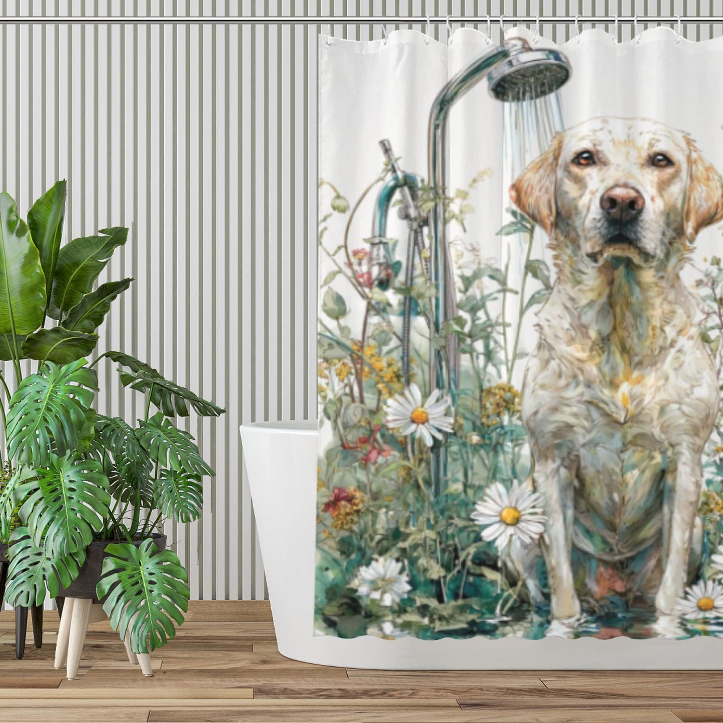 Wordatu Shower Curtain for Bathroom Flowers Welcome Labrador Retriever Shower Curtains for Bathtub Waterproof Fabric Shower Curtain with Hooks 72x72 Inches