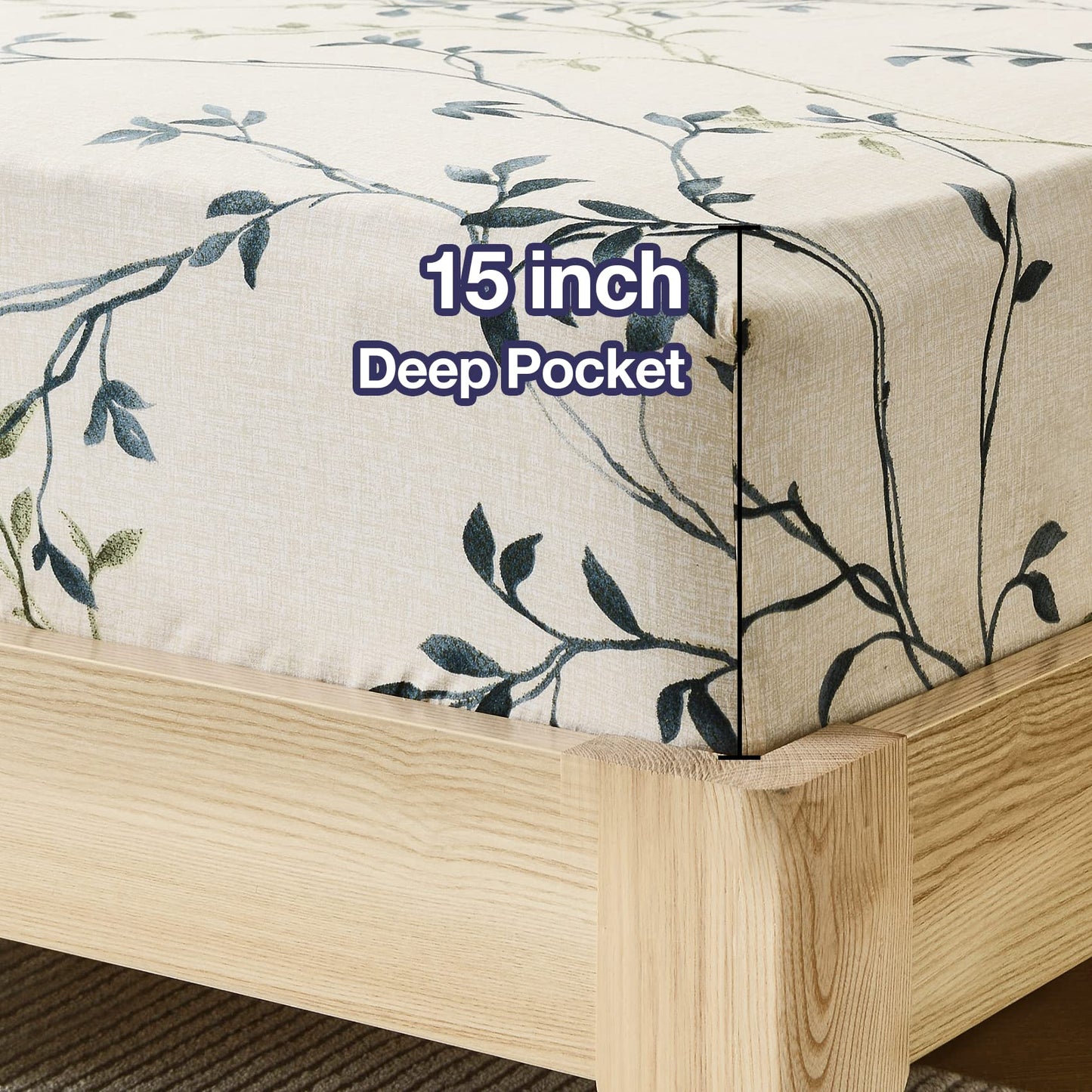 JSD 6 Piece Rustic Leaves Printed Sheet Set King Size, Soft Botanical Pattern Microfiber Sheets Extra Deep Pocket