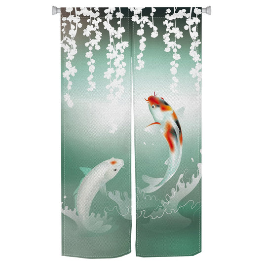 XMJJKUF Japanese Noren Doorway Curtain Japanese Style Door Kitchen Curtains Kio Fish Printed Window Treatment Door Tapestry Panel for Ukiyoe Room Divider Home Bar Decorations,33.5"x 70.9"