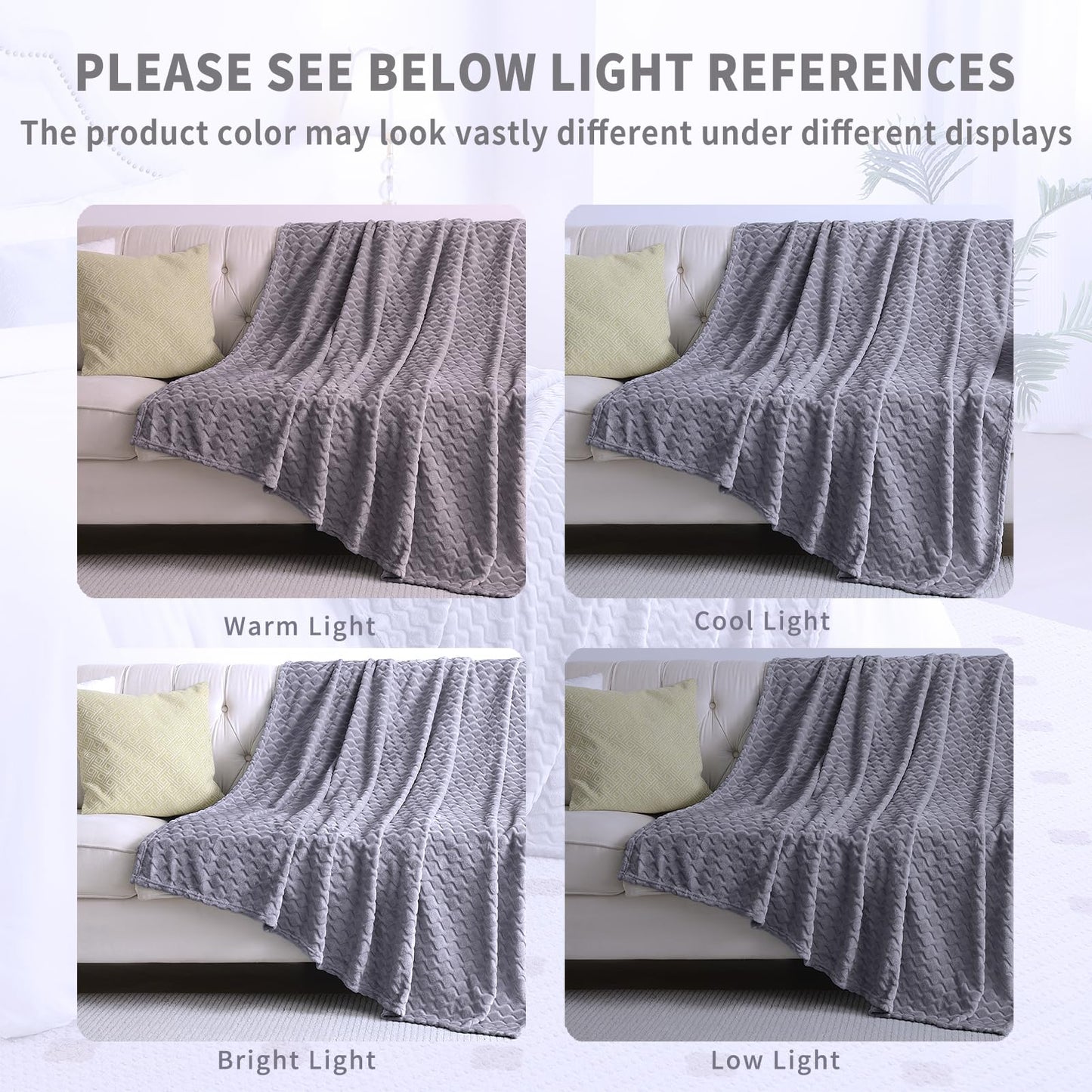 PLEASANT BOULEVARD | Super Soft FleeceThrow Blanket Velvet Wave Pattern Lightweight Cozy Flannel Blankets for All Seasons, Elegant Comfort Luxury Grey Fluffy Blankets, Throw (50" x 60")