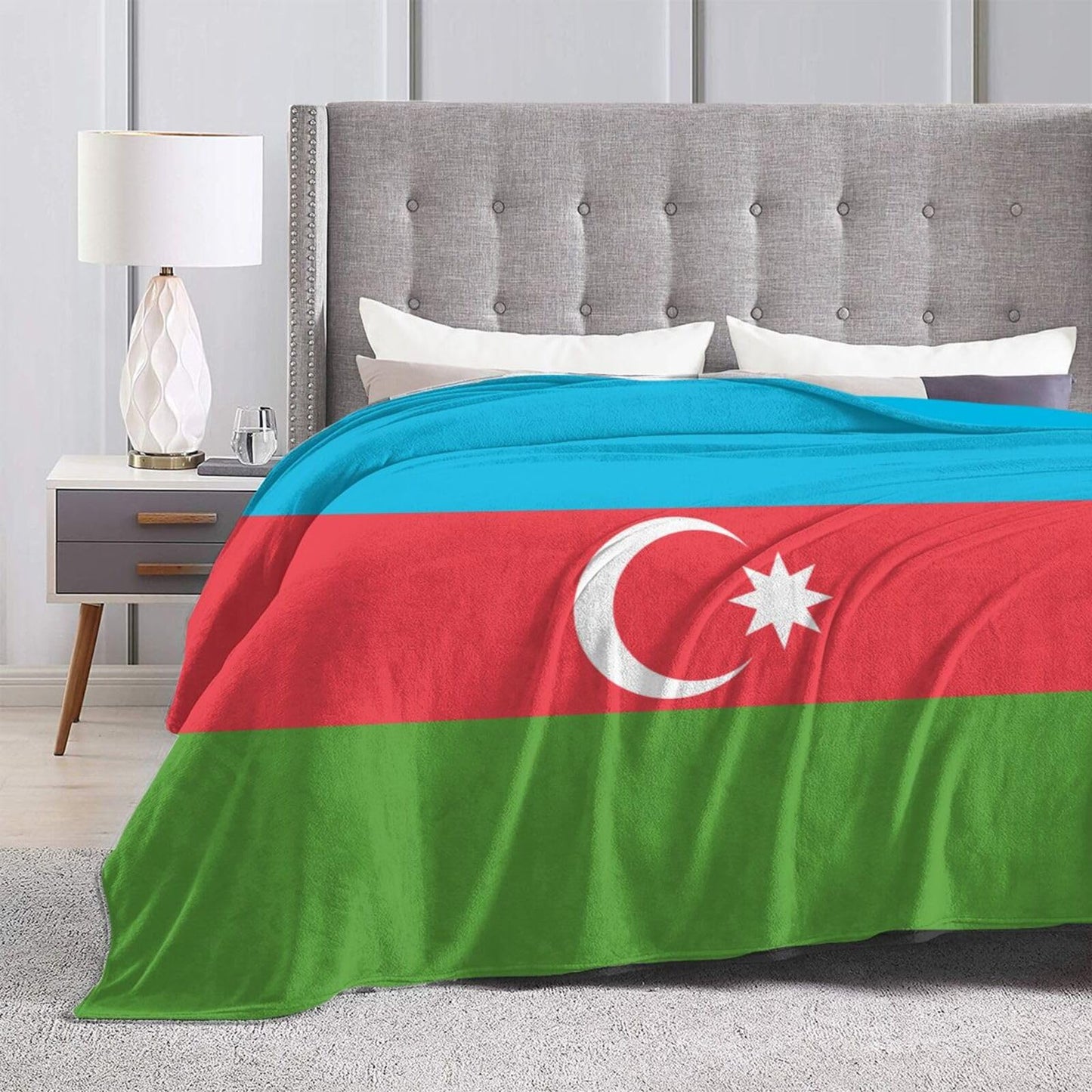 Azerbaijani Classic Flag Blanket Throw Blanket for Couch Sofa Plush Fleece Bed Blankets Lightweight Comfy Flannel Ultra-Soft Warm Blankets for Home Camping Travel Gift 80"X60"
