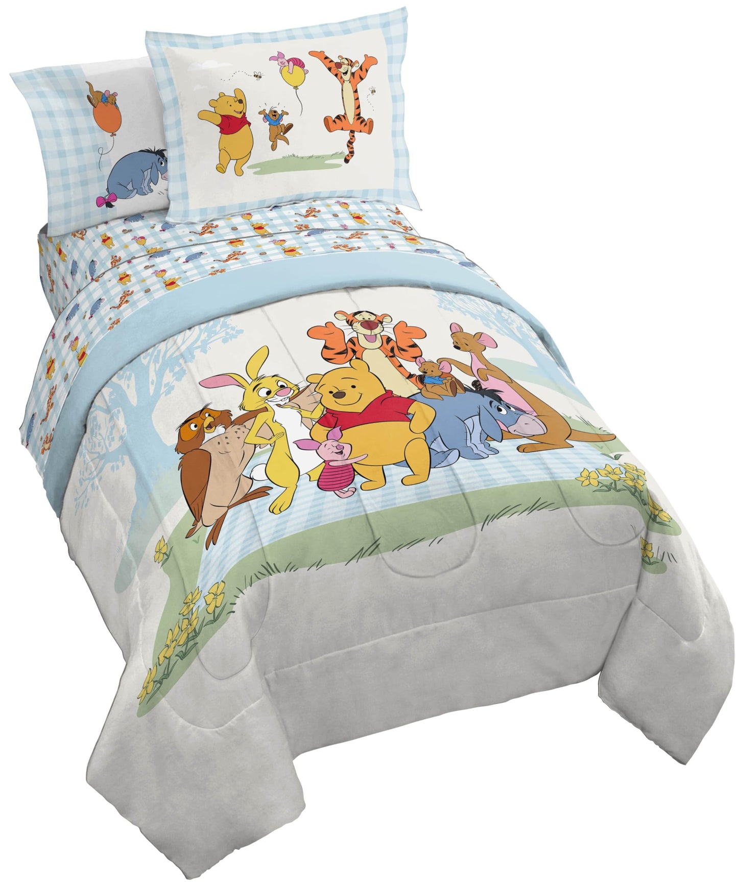 Jay Franco Kids Comforter Set Includes Sheets and Pillow Covers - Soft and Cozy Bed Set for Stylish Room Decor, Official Licensed Bedding, White - Winnie The Pooh, 5 Piece Twin