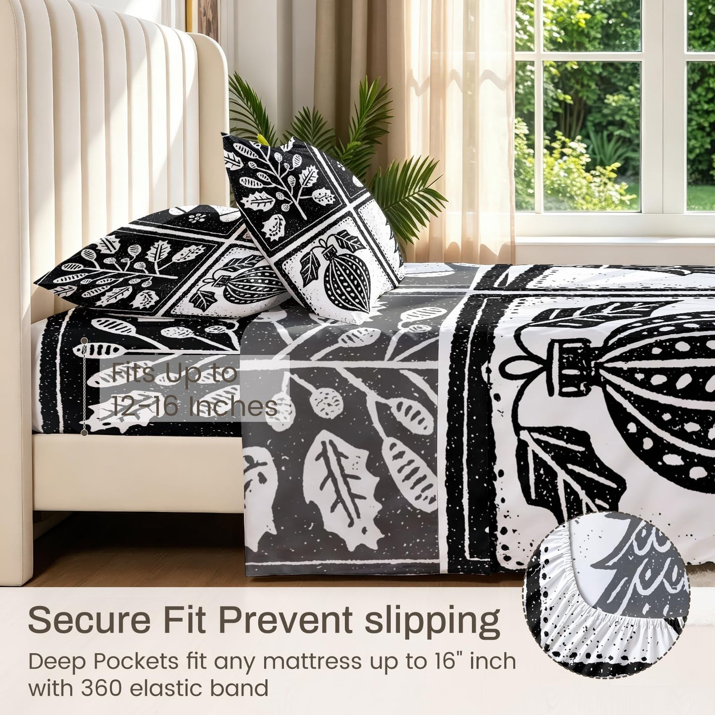 Gingerbread Man Sheet Set, 3 Pcs Twin XL Size Christmas Bed Sheets, White
