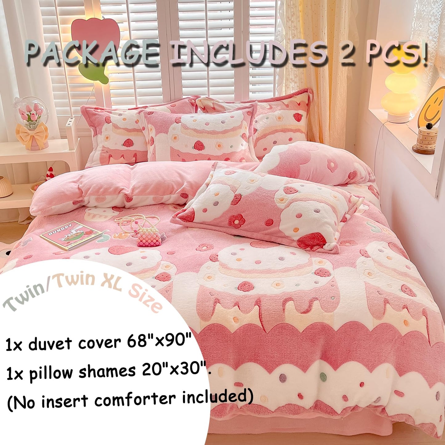 MorroMorn Twin Bedding Sets, Pink Duvet Cover Set, Kawaii Cream Cake Fluffy Comforter Covers Blanket Ultra Soft for Girls Kids Toddler Teen Women Twin/Twin XL Size