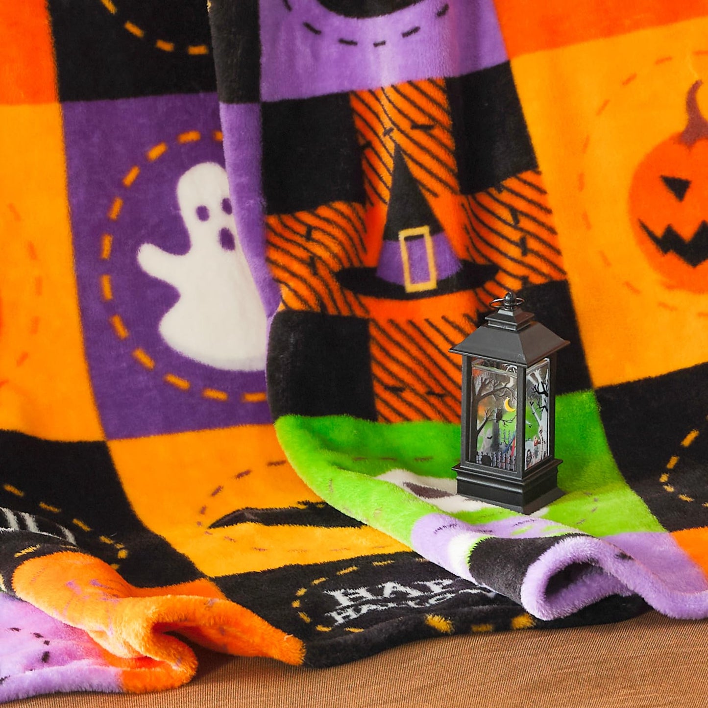 ROMROL Halloween Fleece Throw Blanket, Bat, Ghost Fall Plaid Blanket, Soft Fuzzy Plush for Couch Sofa or Bed, Luxury Flannel Lap Blanket, for Kids, Adults, Wife, Self (50" x 60")