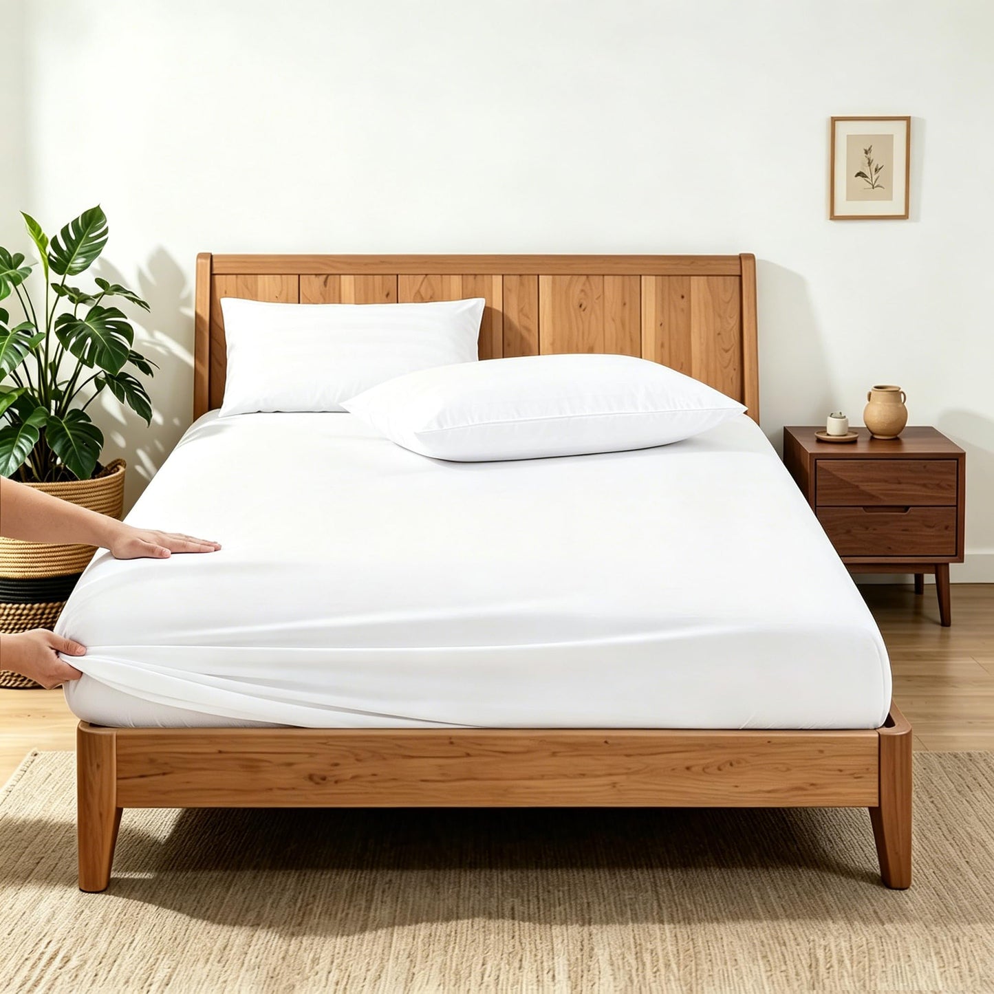 2 Pack Queen Fitted Sheets Only, 100% Egyptian Cotton, Super Soft 600 Thread Count Sateen, 16" Deep Pocket Bottom Sheets, Breathable Hotel Quality, Durable All-Around Elastic, White