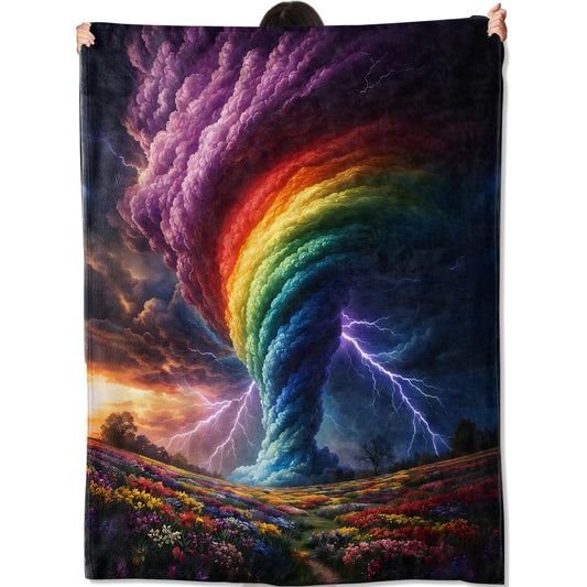 amepay Rainbow Storm Tornado Blanket Colorful Fantasy Weather Throw Blankets Soft Lightweight Flannel Throws Decor Gifts for Girls Adults Art Lovers Ideal for Couch Bed Travel Sofa Office 50x60 Size