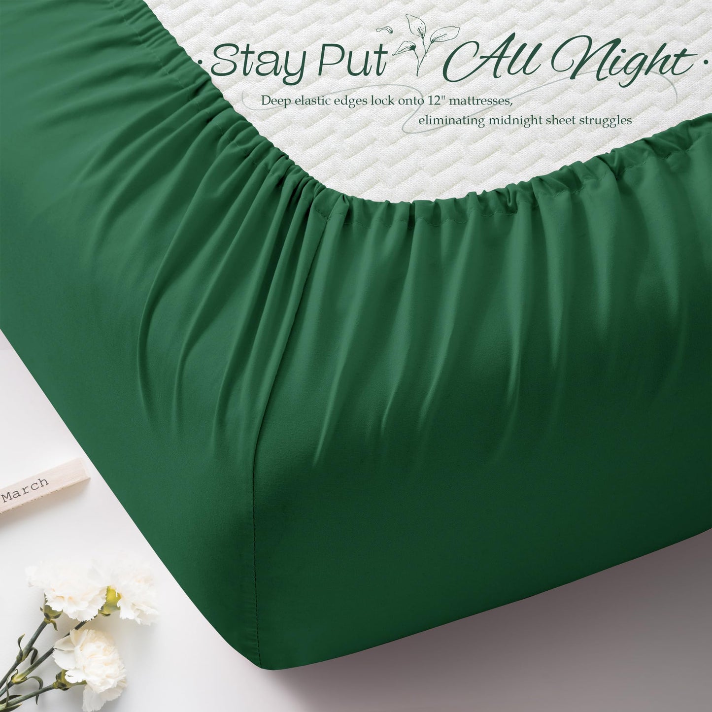 Vonty 1Pcs Green Cot Sheets 31" x 75" - 1800 Thread Count Cot Microfiber Fitted Sheets Only, Breathable & Soft Camper Bunk Fitted Bed Sheet Fit for Narrow Twin RV Bunk Guest Bed Matress