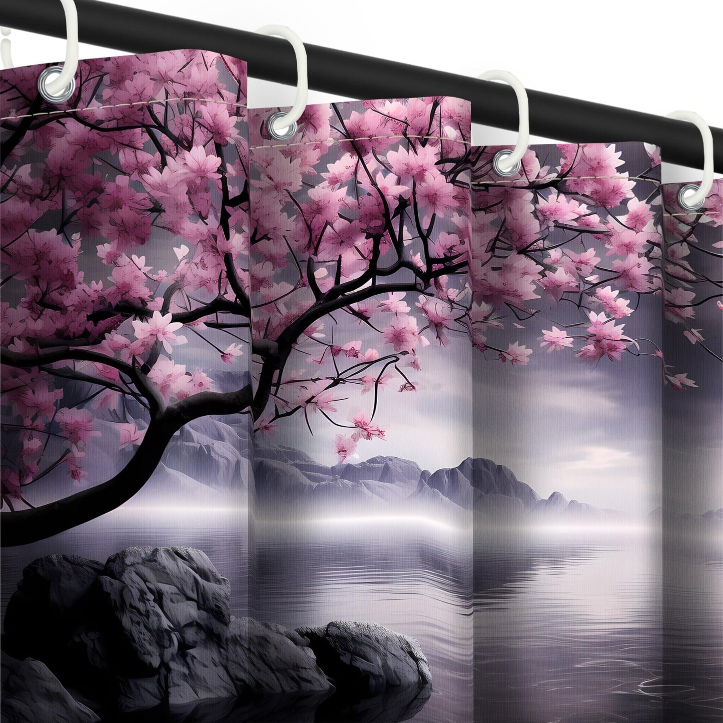Yieldeer Japanese Cherry Blossom Shower Curtain, Purple, 70x72 inch