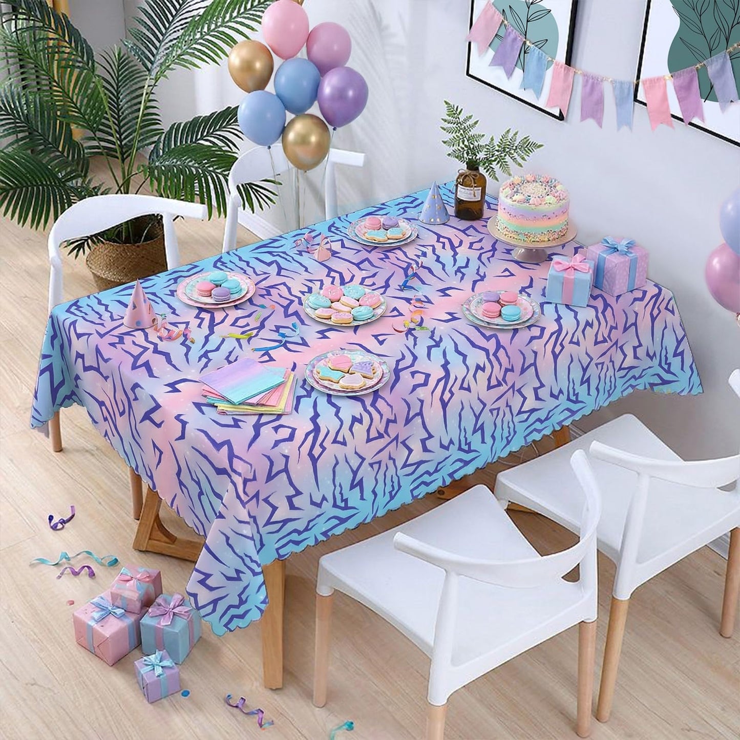 LYYLYYWUHU 2PCS Demon Birthday Hunters Tablecloth Decorations, Purple Energy Lightning Pattern Table Covers for Girls Party Supplies, Plastic Magical Music Themed Disposable Table Cloths 54x108 Inch