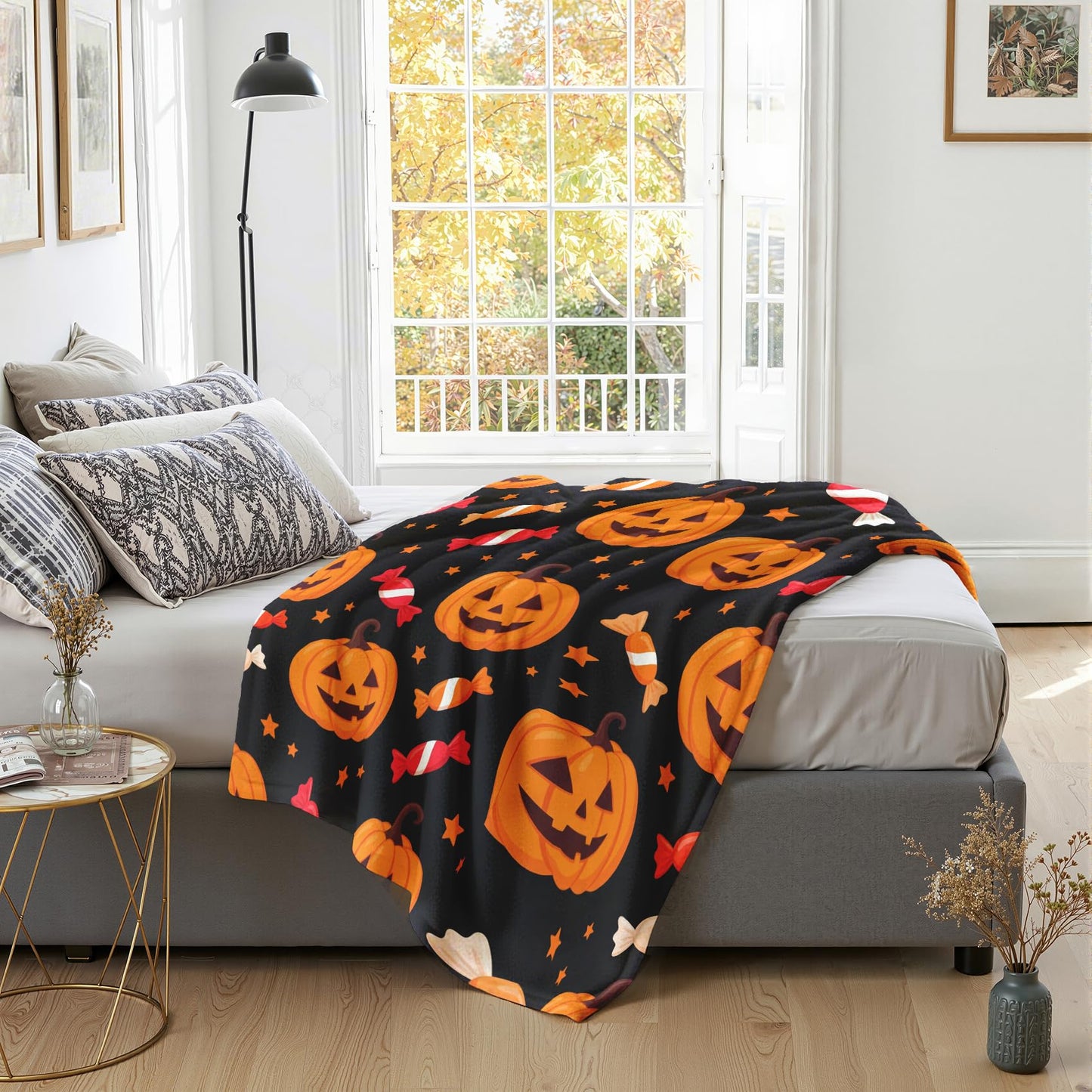 GEDAEUBA Halloween Blanket Pumpkin - Jack O Lantern Candy Fleece Blanket Throw, Soft Cozy Blankets & Throws for Couch, Bed, and Sofa, 50x60 inches