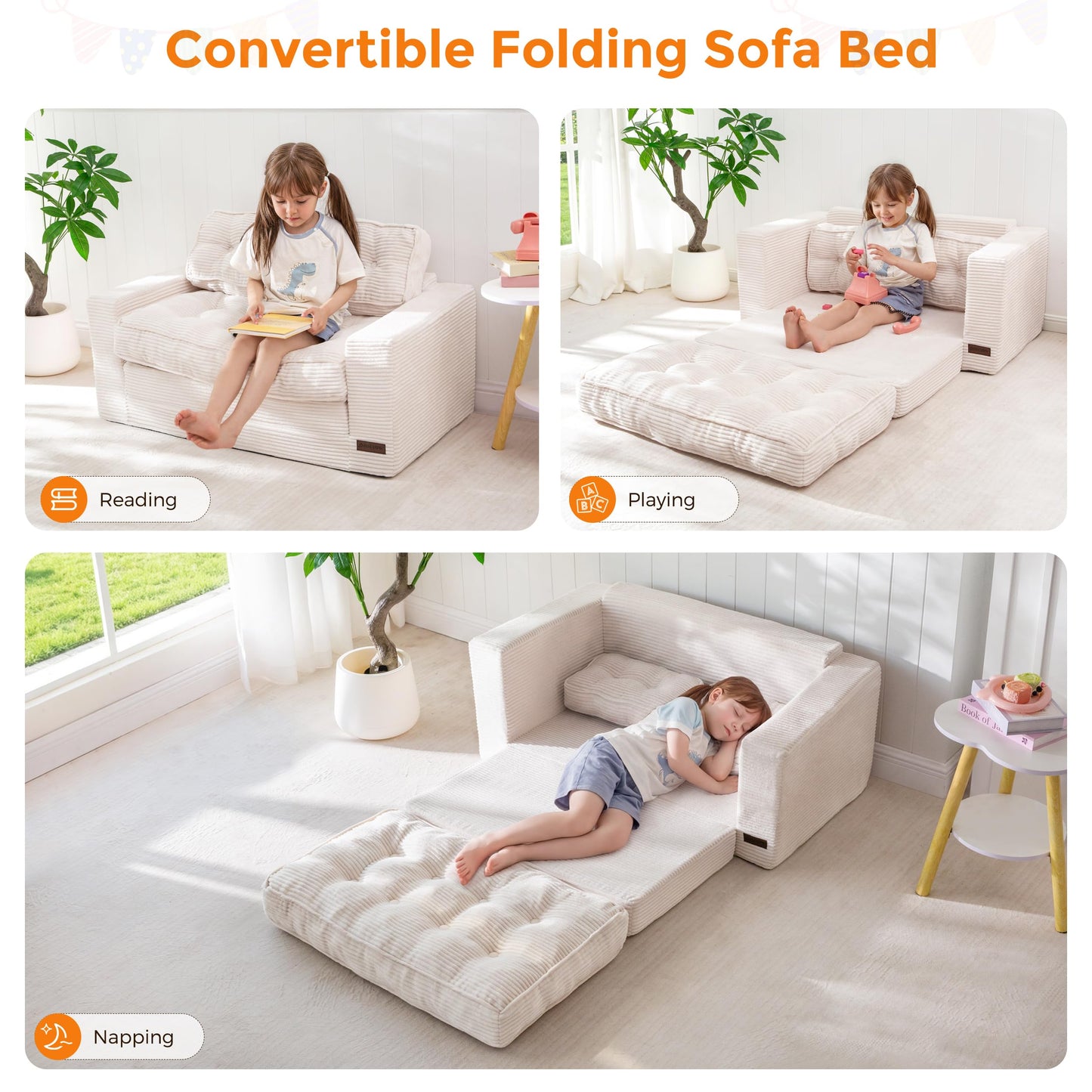 MAXYOYO Convertible Sofa Bed for Boys and Girls, Floor Kids Bean Bag Chair