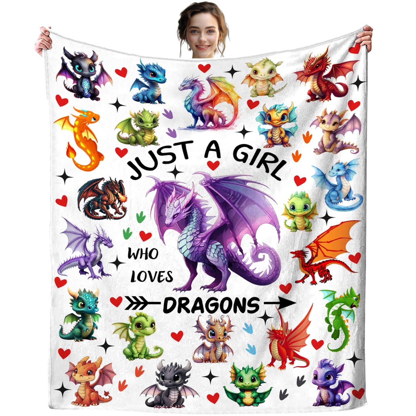 Dragon Blanket Merch Just A Girl Who Loves Dragons Blanket Soft Cozy Flannel Throw Blankets Room Decor Bedding Gifts for Girls Boys Kids Women Adults 50"x40"