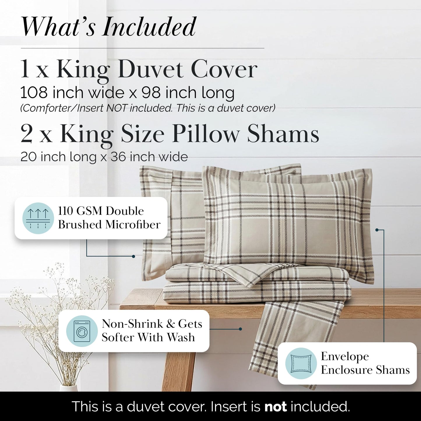 Southshore Fine Living, Inc. Cal King Plaid Duvet Cover Set – Oversized, Hotel Quality, Easy Care, Pet Hair Resistant, Checkered California King Duvet Cover and 2 Pillow Shams – Vilano Plaid Mocha