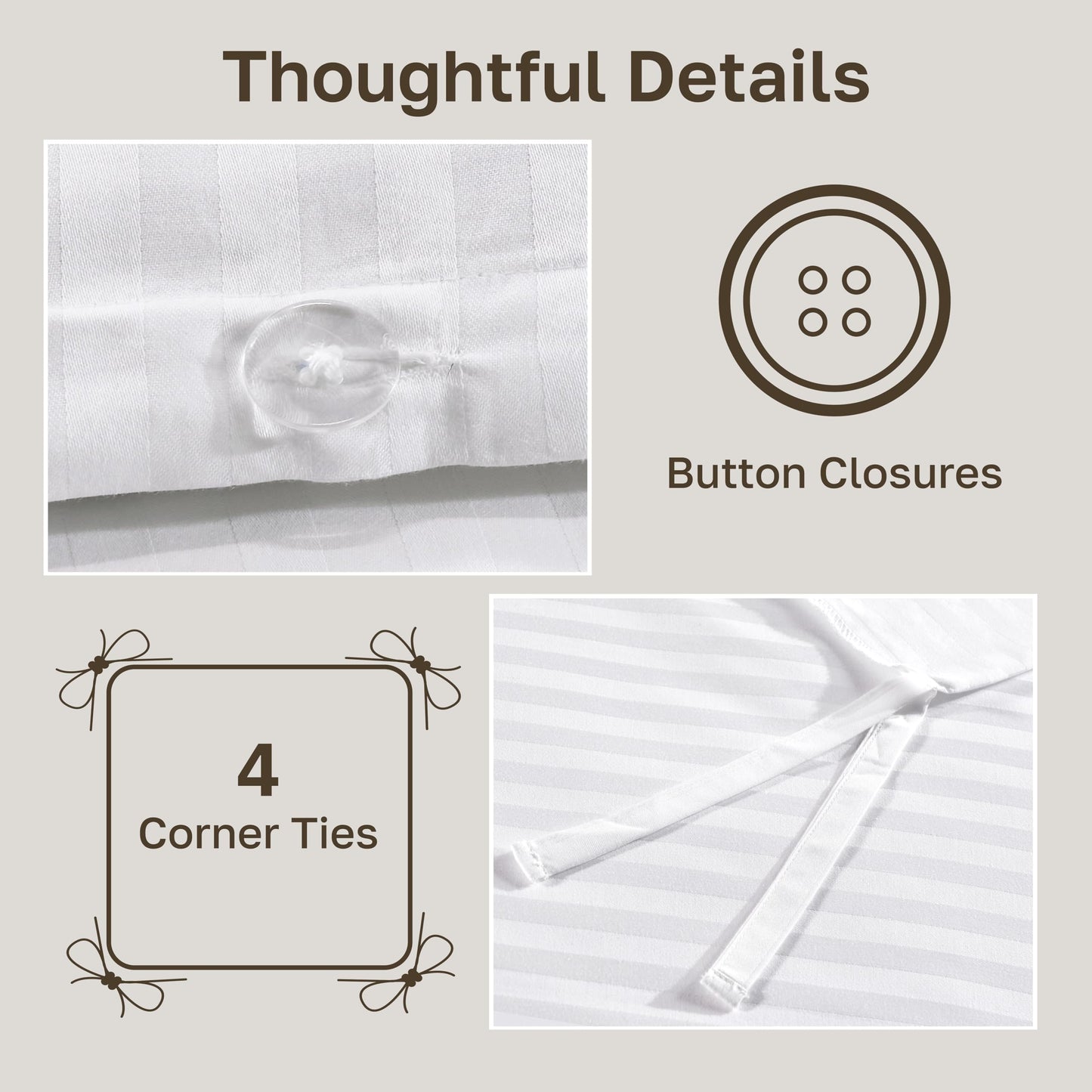 California Design Den Striped White Duvet Cover Queen/Full Only - Premium 400 Thread Count 100% Cotton Duvet Cover Queen, Sateen, Queen Comforter Cover, Button Closure and Corner Ties (Striped White)