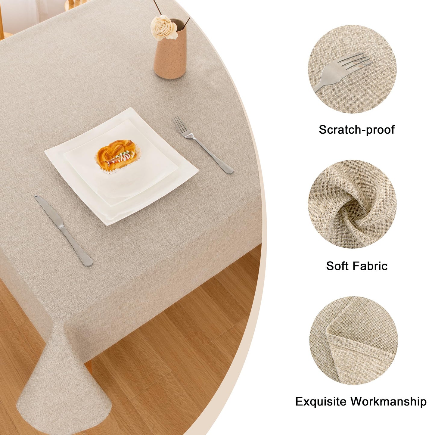 Hiasan Faux Linen Square Tablecloth - Wrinkle and Stain Resistant Washable Table Cloth for Kitchen Dining Room Holiday Table Cover for Party Dinner, Beige, 70 x 70 Inch