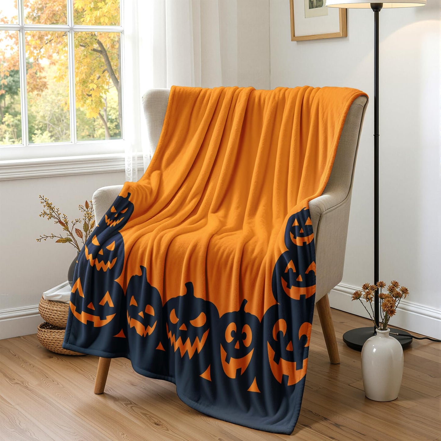 GEDAEUBA Halloween Throw Blanket Pumpkin - Spooky Jack O Lantern Fleece Blanket Throw, Soft Cozy Blankets & Throws for Couch, Bed, and Sofa, 50x60 inches