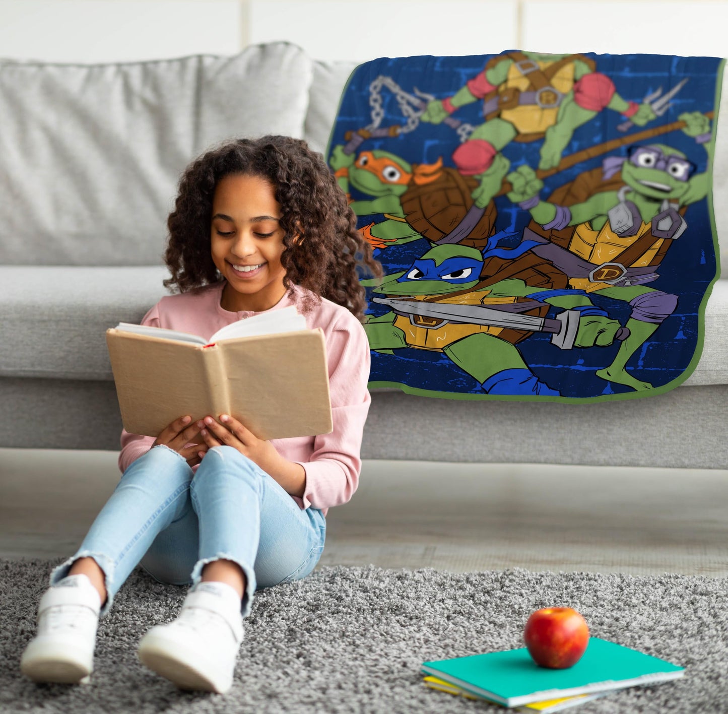 Jay Franco Kids Plush Throw Blanket – Soft & Cozy Fleece Throw for Bedroom & Couch Décor, Official Licensed Product, Blue - Teenage Mutant Ninja Turtles, 46x60 - Throw Blanket
