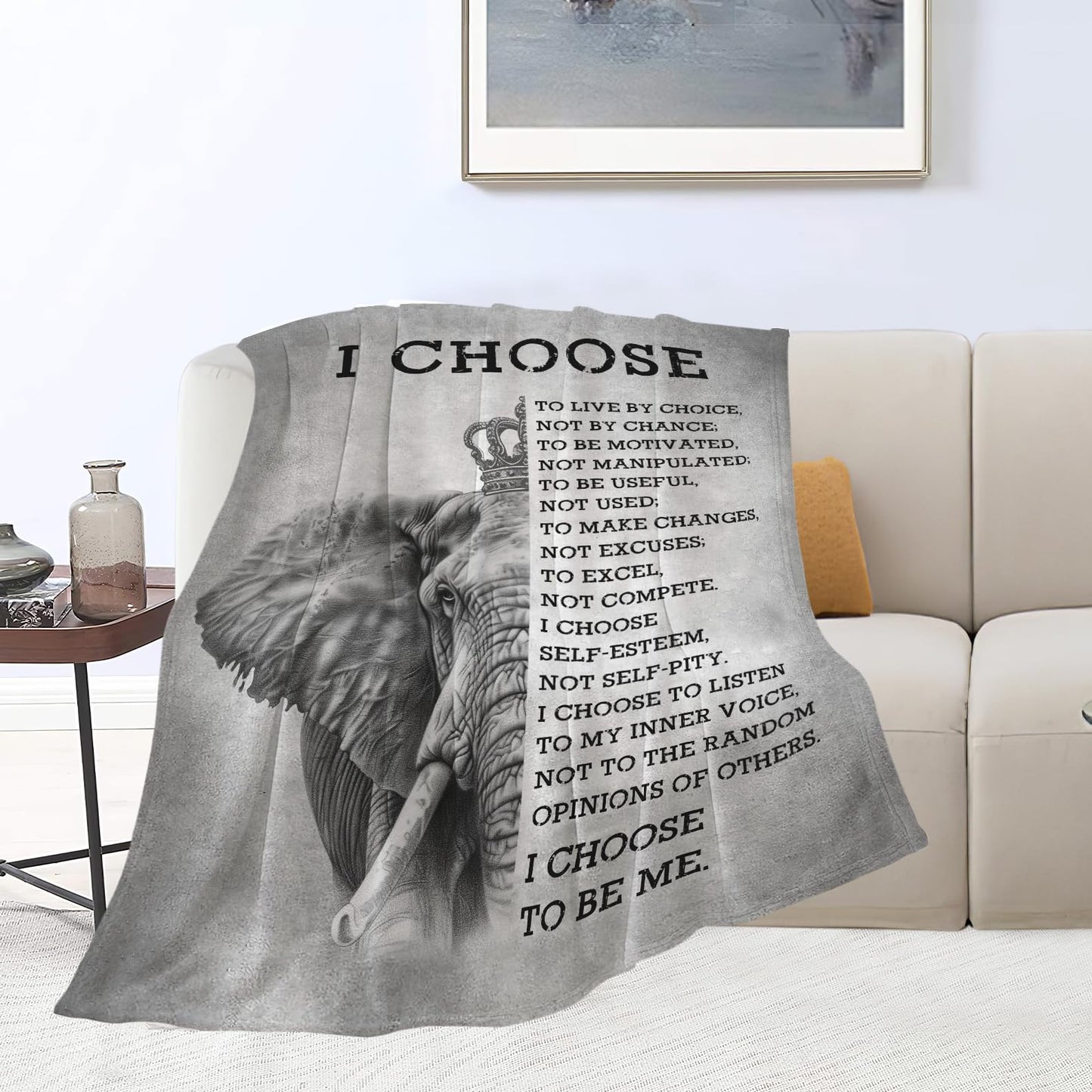 Uphomart Elephant Blanket Animal Throw Blanket Cozy Fleece Flannel Bedding Black and White Elephant Gifts for Women Men Boys Girls Adults Lovers Stuff Plush for Couch Sofa Bed Room Decor 40"X50"