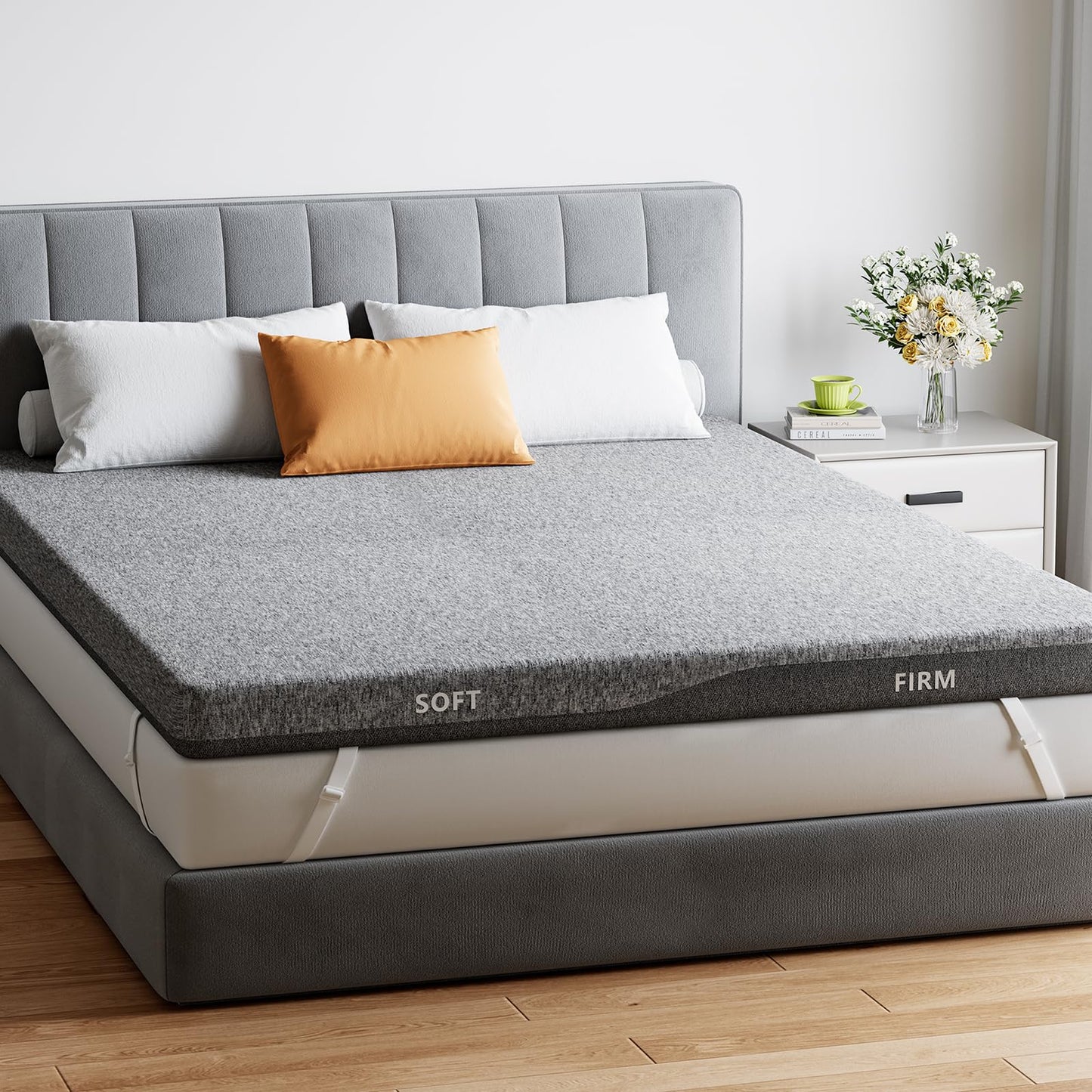PERLECARE Dual Firmness Mattress Topper King Size, 3 Inch Split King Mattress Topper- Dual Zone Soft and Firm for Pressure Relief & Back Pain, Non-Slip & Removable, CertiPUR-US Certified