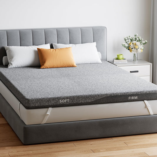 PERLECARE Dual Firmness Mattress Topper King Size, 3 Inch Split King Mattress Topper- Dual Zone Soft and Firm for Pressure Relief & Back Pain, Non-Slip & Removable, CertiPUR-US Certified