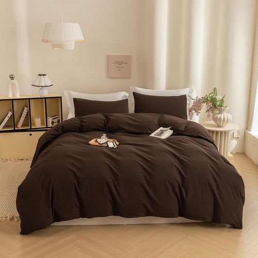 ECOCOTT Duvet Cover Queen Size -100% Washed Cotton Linen Like Textured Breathable Durable Soft Comfy Bedding Set with Zipper Closure & Corner Ties (Cocoa Brown, 90"x90")