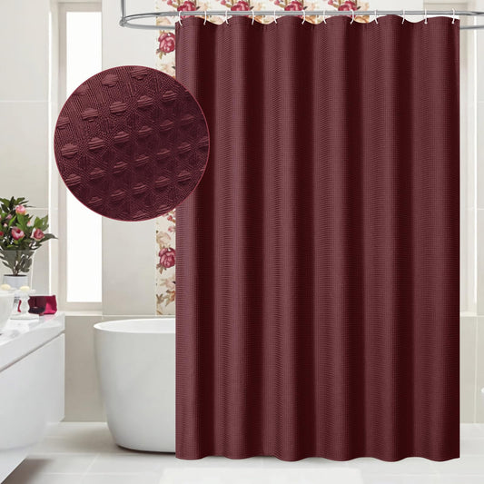 MitoVilla Burgundy Shower Curtain 72 x 78, Wine Red Long Waffle Fabric Shower Curtains for Modern Luxury Bathroom Decor, Heavy Duty Hotel Cloth Shower Curtains 78 inch Long
