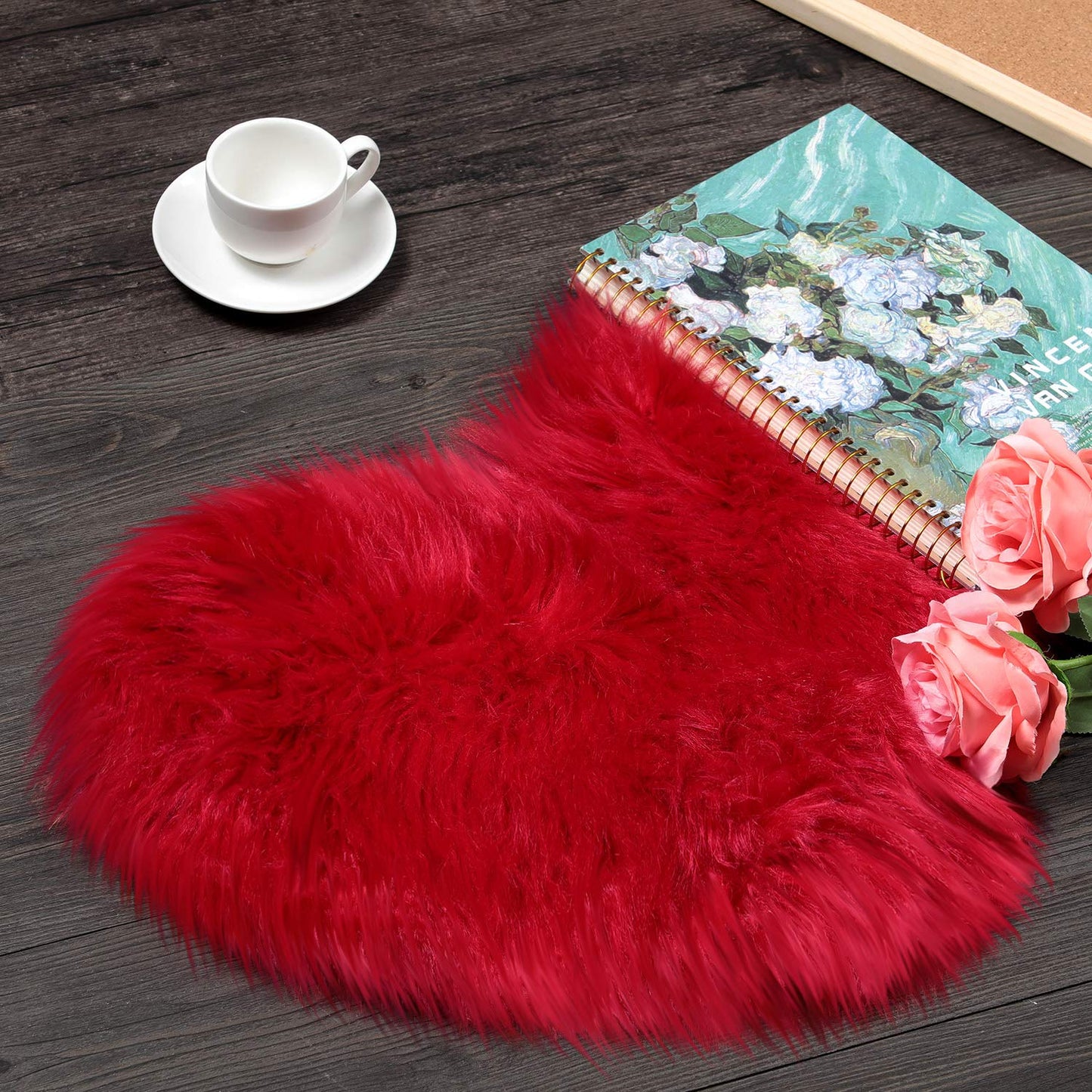 Mudder 2 Pcs Faux Fur Rug, Heart Shaped Rugs, Fluffy Decorative Mat for Room Home Chair Side, Desk Feet, Nursery, Photo Background & Valentine Decor, 12 x 16 Inch(Red)