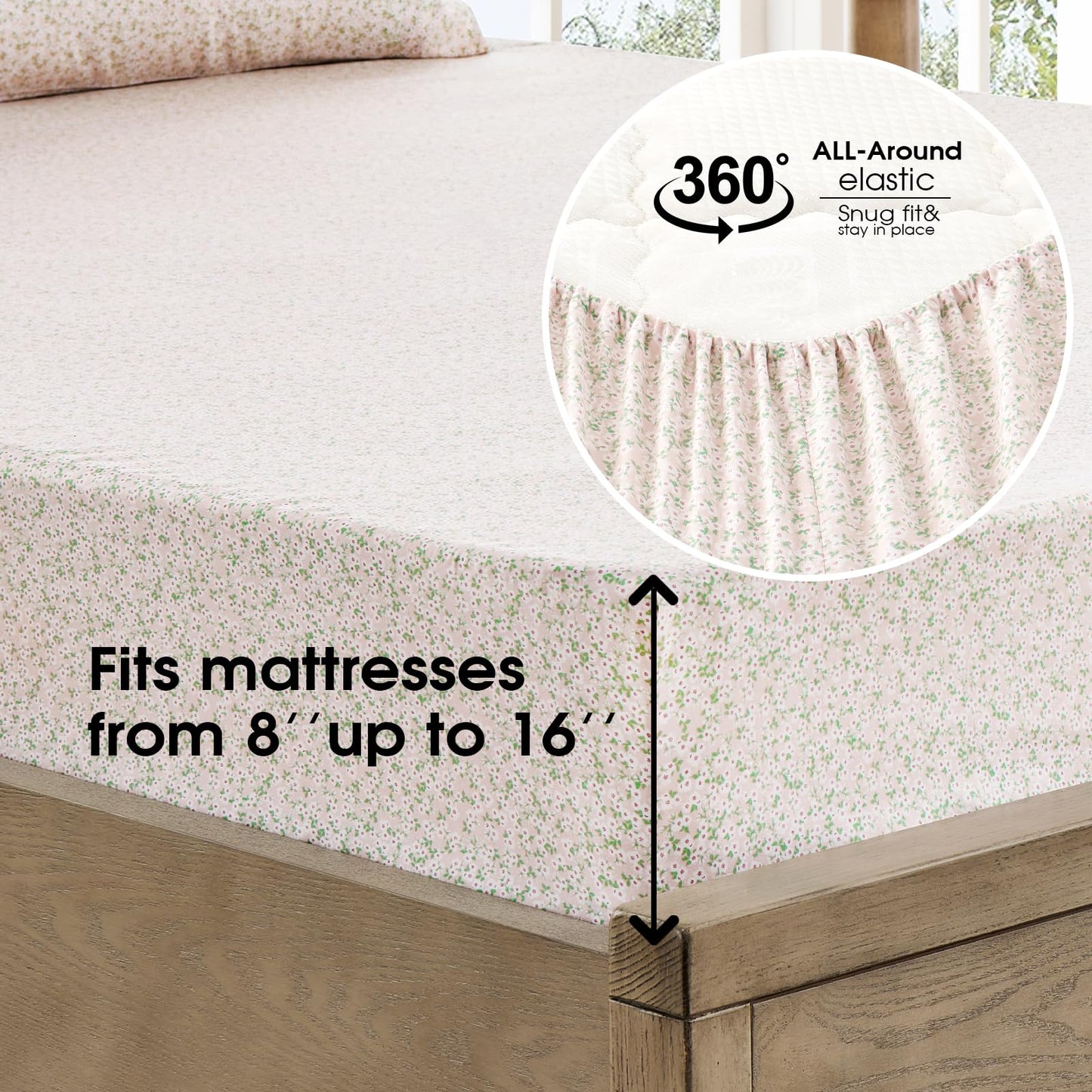 FreshCulture Floral Bed Sheets - Ultra Soft King Size Sheets Set - Brushed Microfiber Pink Floral Sheets - Deep Pockets - Easy Care - Hotel Luxury 4 Piece Flower Printed Sheets King, Calico