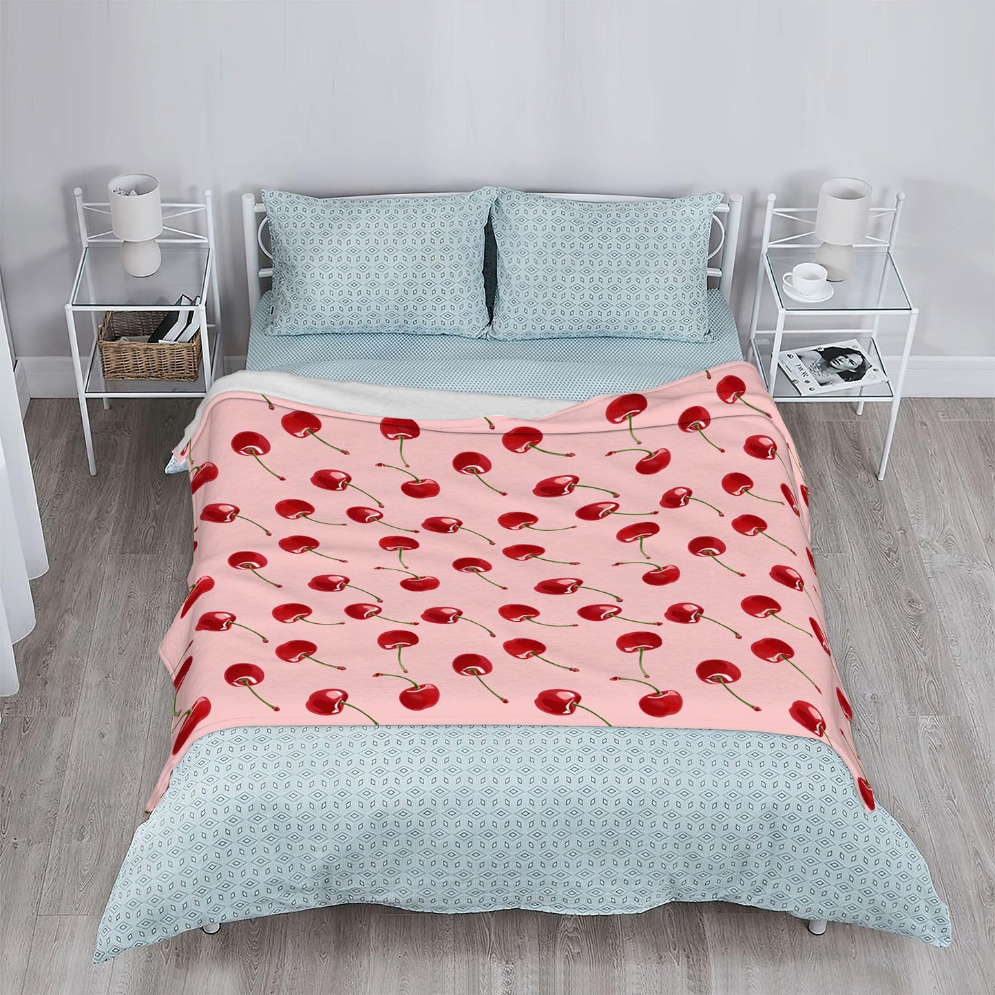 Snowmolle Sweet Cherry Fall Throw Blanket,Pink Girls Cozy Plush Fluffy Blanket for Living Room Decor,Lightweight Fleece Throws for Couch,Bed,Traveling,Naps,Reading,50 X 60 Inch
