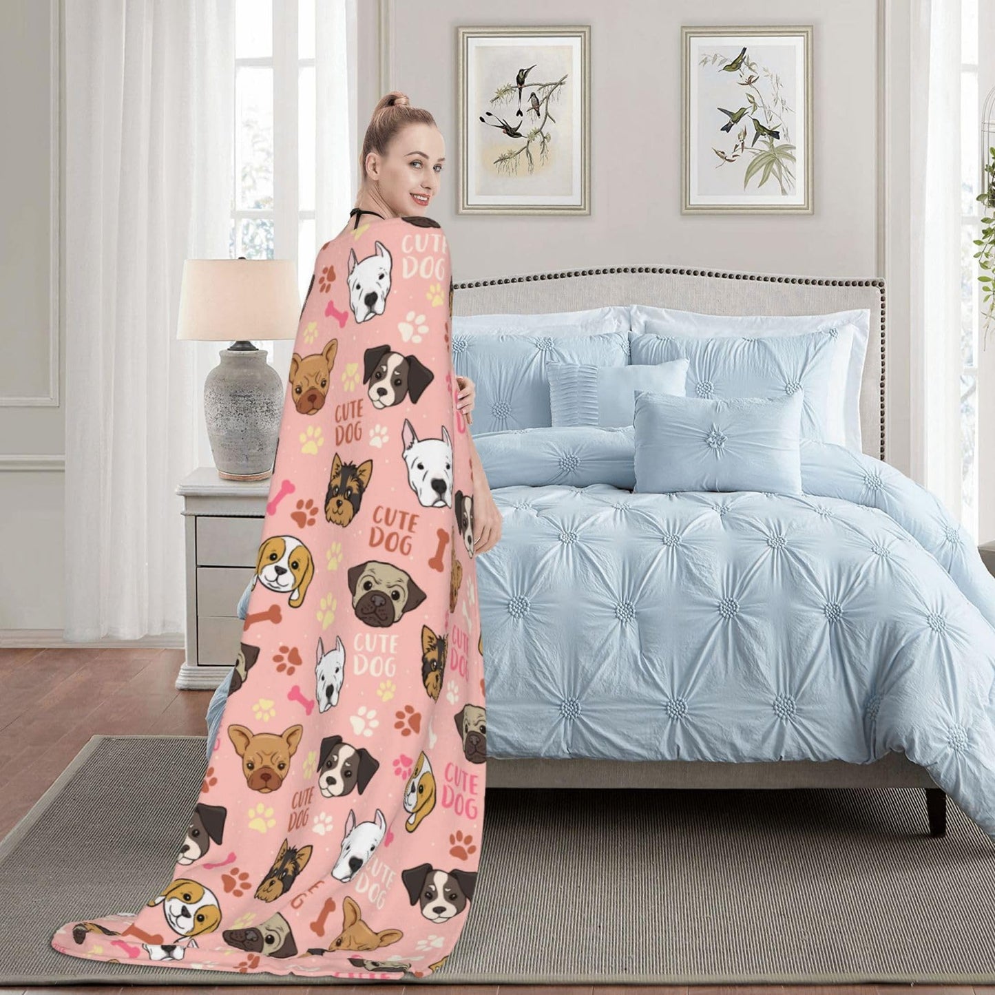 Cute Dogs Puppy Dog Fleece Blanket - Soft Cozy Plush Throw Blanket for Adults Kids Pet, Lightweight Warm Flannel Sherpa Blanket for Couch Bed Sofa, Gift for Dog Lovers 50"x40"