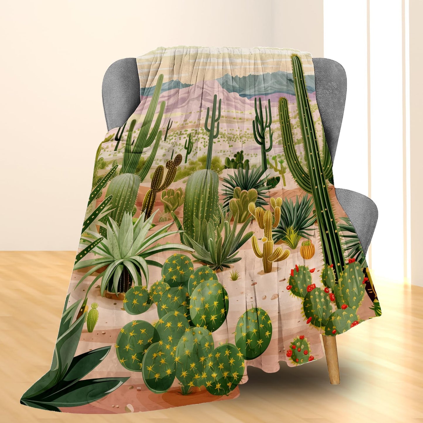 Ti Caldi Cactus Blanket - Soft Cozy Lightweight Flannel Throw Blanket for Couch, Bed, Travel & Outdoor | Warm Fuzzy Blankets for Adults Kids Women Boys Girls 50×60 in
