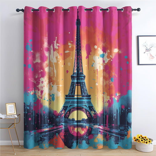 Curtains Eiffel Tower Blackout Curtains for Bedroom Living Room - Paris Colorful Curtains 84 Inch Length 2 Panels Set - Patterned Window Treatments - Grommet Drapes - Home Decor (D&-3178)