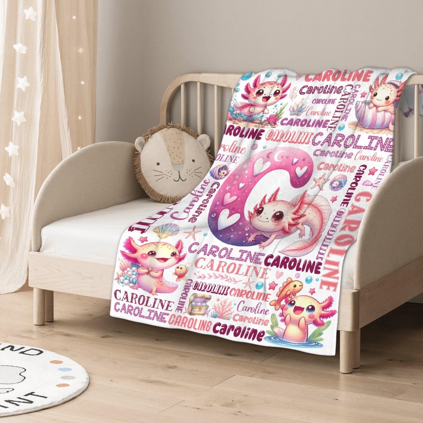 Custom Axolotl Blanket,Personalized Axolotl Gifts,Soft Flannel Throw for Bed Sofa,Lightweight,40 x 30in