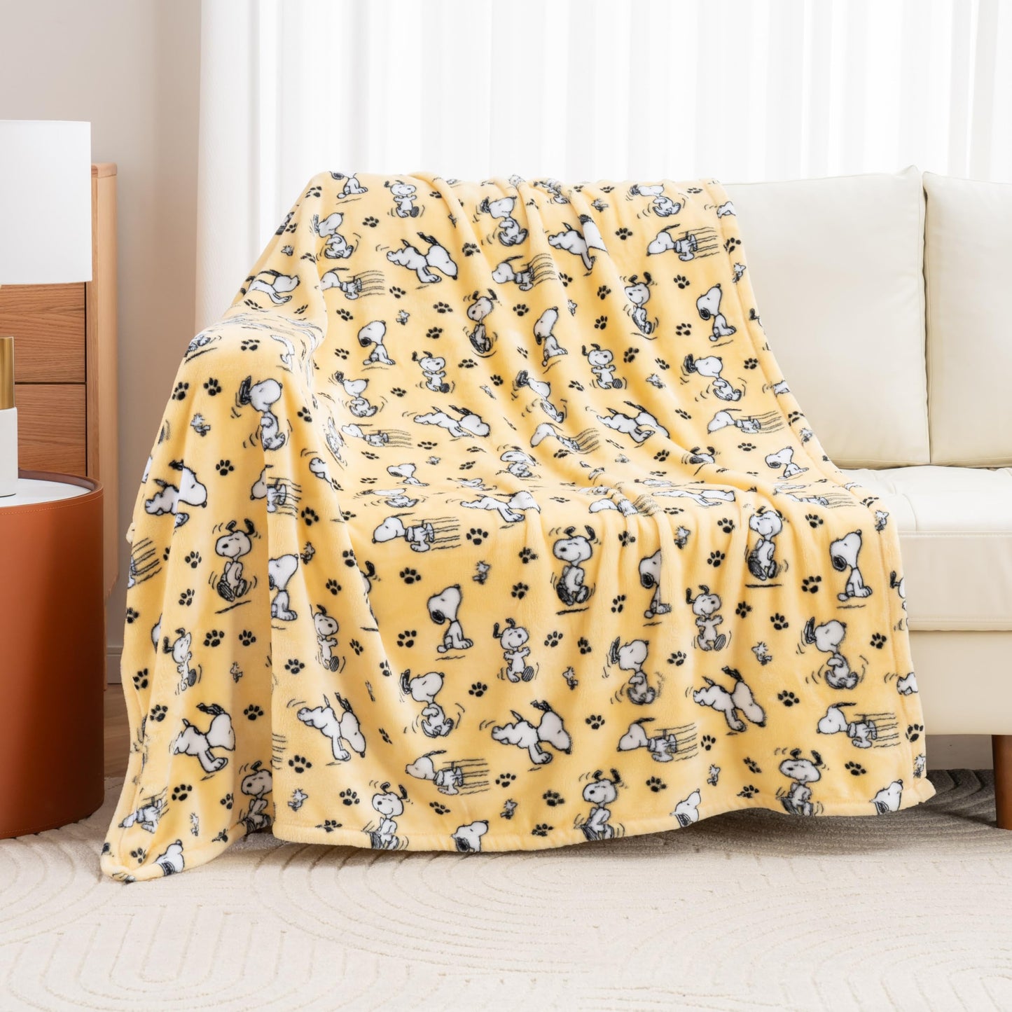 Berkshire Blanket Peanuts® VelvetLoft® Cute Character Snoopy Plush Throw Blanket,Peanuts Poses and Paws Sundress,Throw 55 in x 70 in (Official Peanuts® Product)