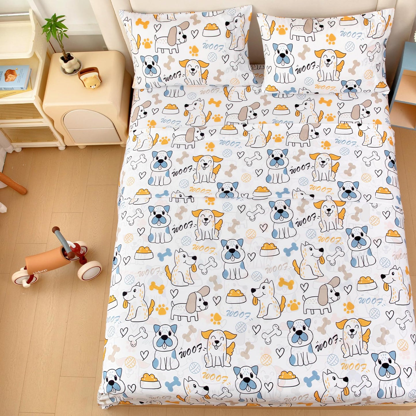 MICORAL Kids Twin Sheet Set Cute Dogs, 3 Pieces Sheets for Boys & Girls, Soft Printed Microfiber Bed Sheets, Deep Pocket Cozy Toddler Bedding Set