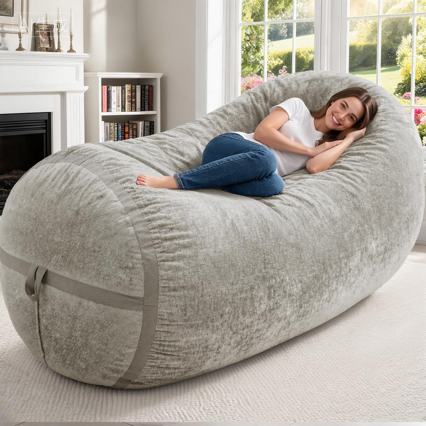 Homguava 6FT Bean Bag Chair Giant Bean Bag Chairs for Adults with Memory Foam Filled,Beanbag Chair with Soft Faux Fur Cover,Comfy Bean Bag Sofa Lounger for Living Room,Game Room,Bedroom
