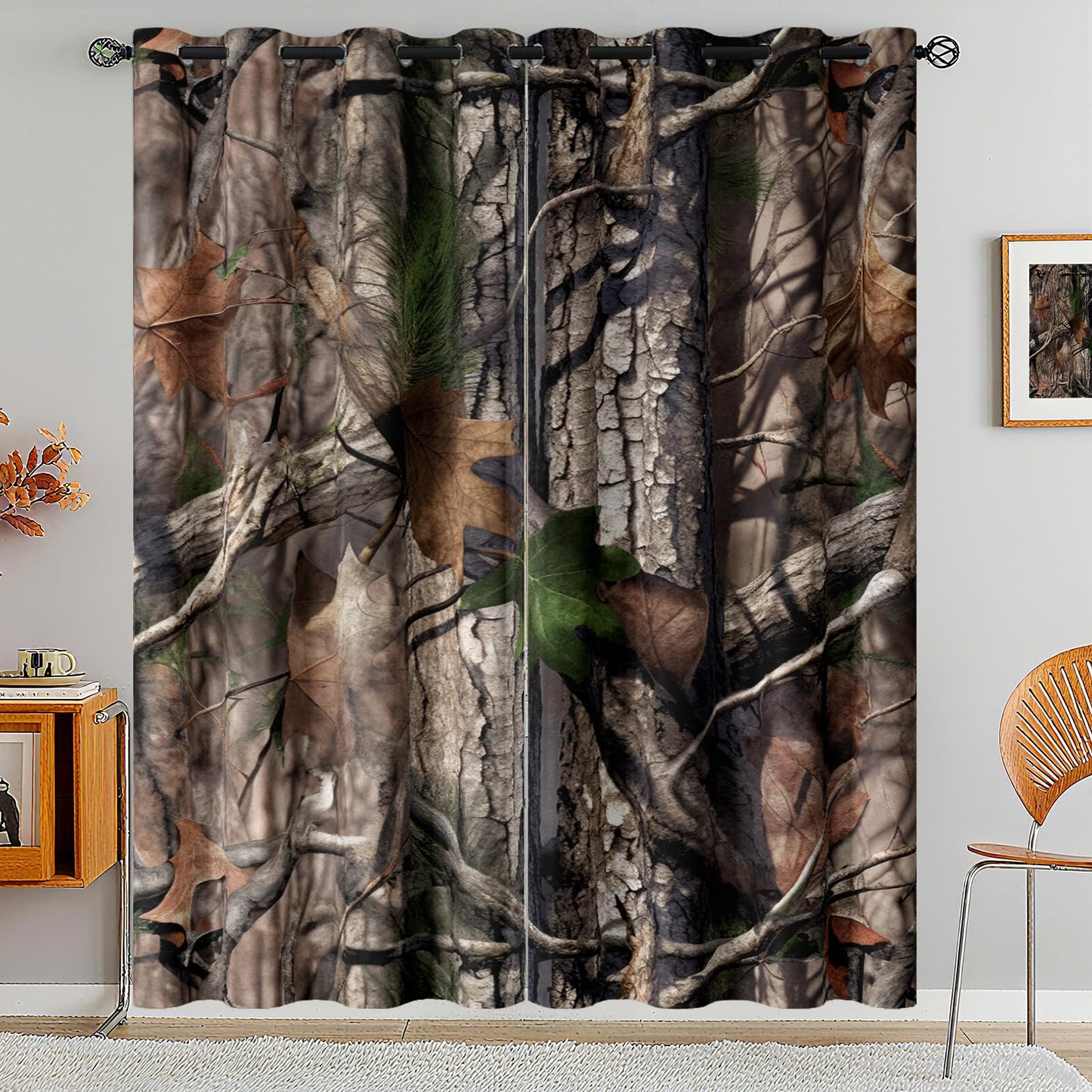 Sanzugh Camo Hunting Blackout Curtains 84 Inch Long 2 Panels Set, Rustic Cabin Camouflage Black Out Patterned Printed Window Curtain for Mens Boys Bedroom Living Room, Grommet Window Drapes